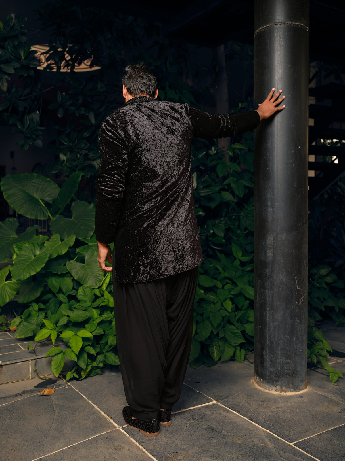 Black Panther Velvet Short Kurta Set with Embroidery and Bead Work