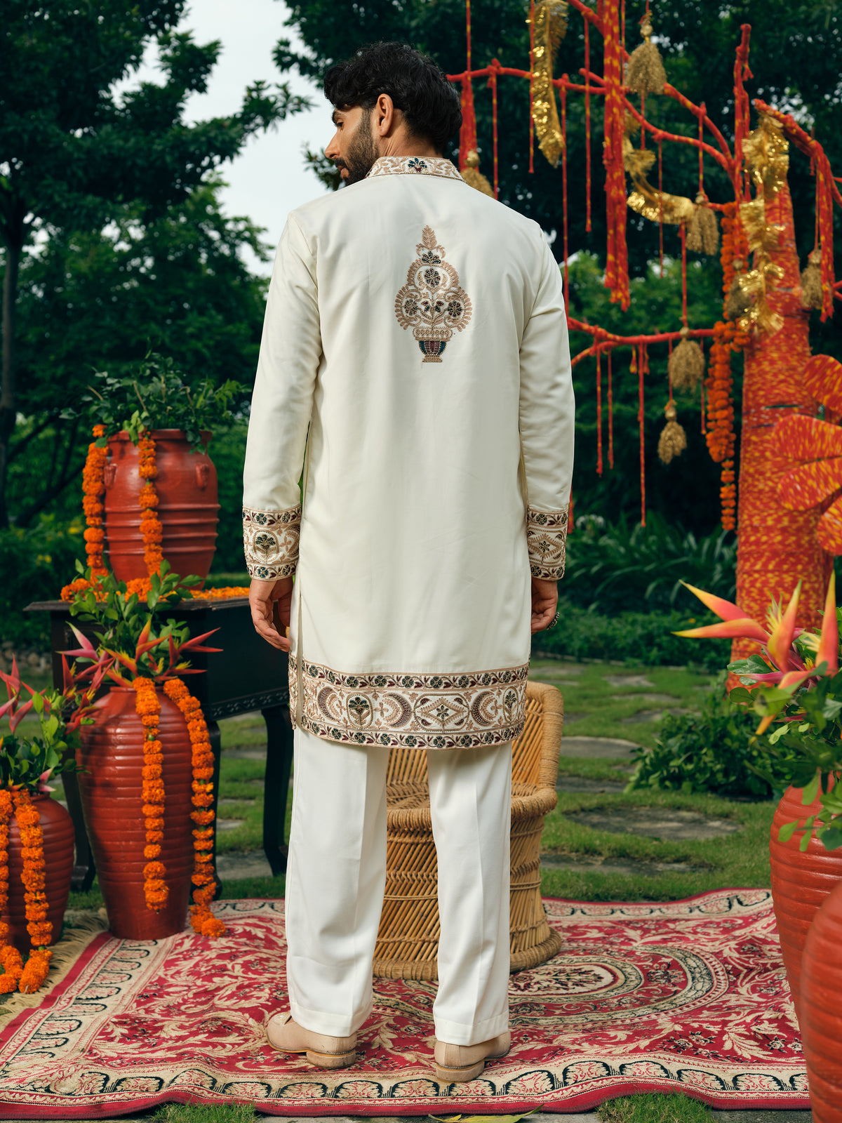 Ivory Japanese Fabric Short Kurta Set with Embroidery and Bead Work