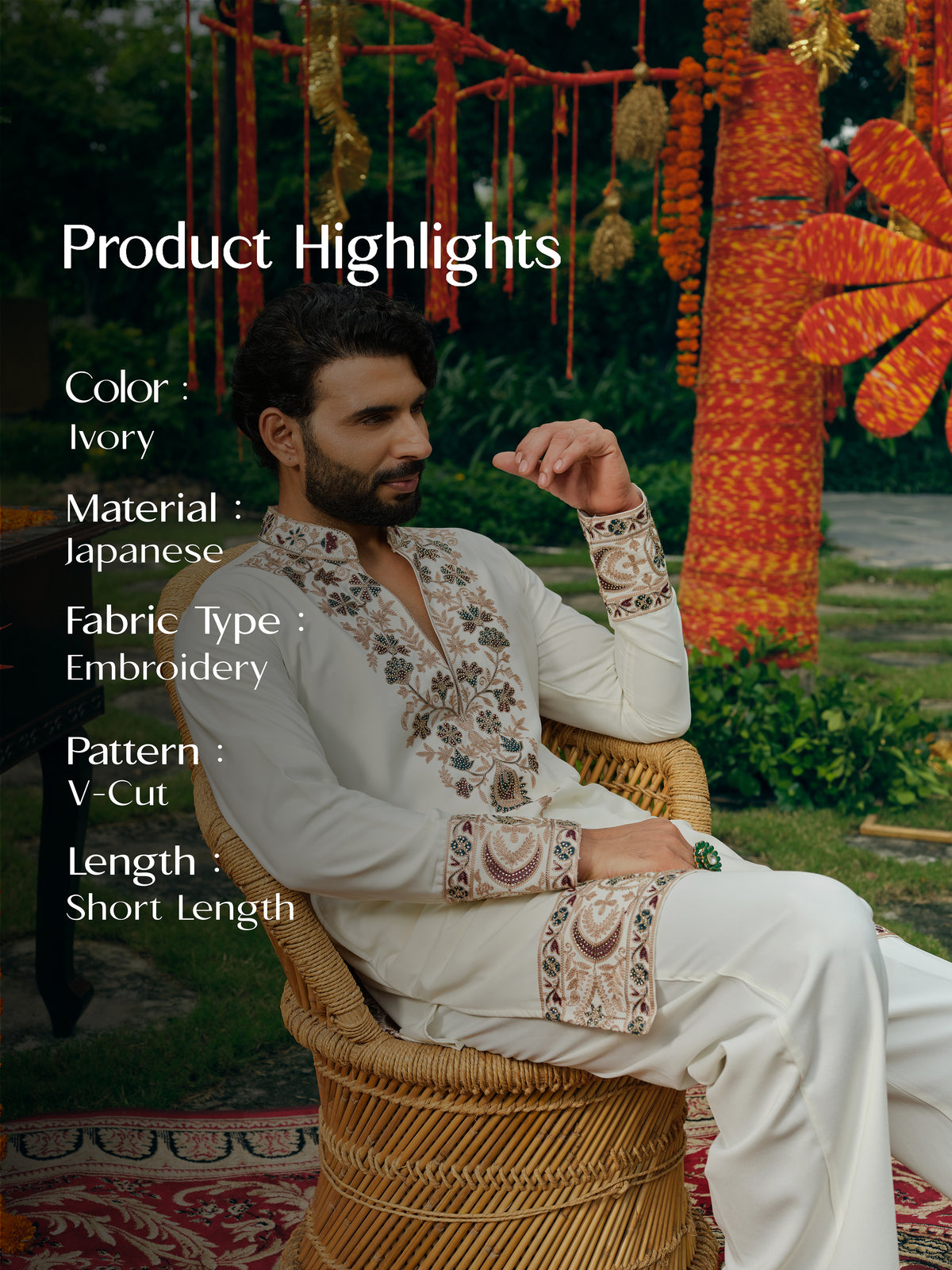 Ivory Japanese Fabric Short Kurta Set with Embroidery and Bead Work