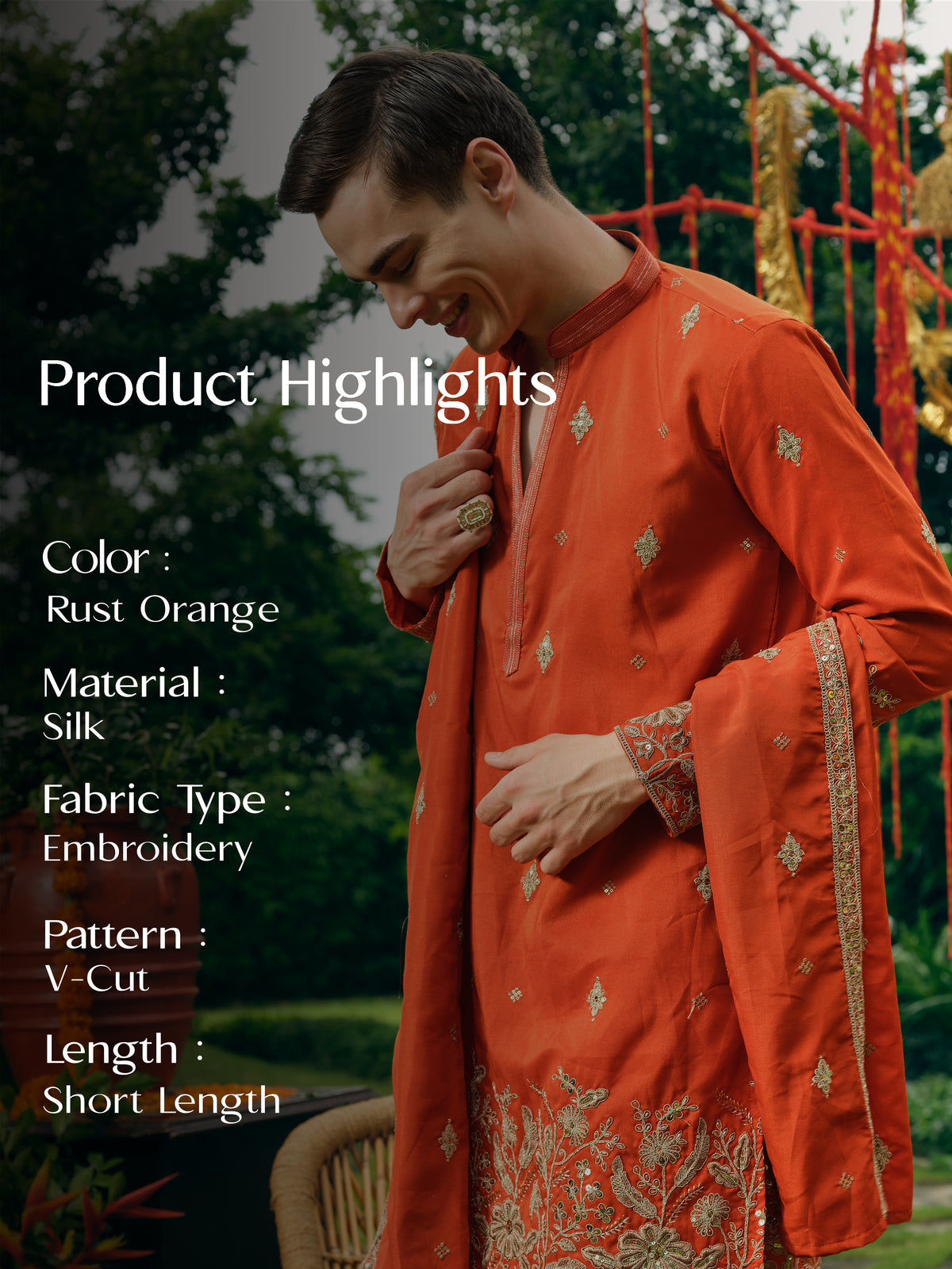 Rust Orange Silk Kurta Dupatta Set with Embroidery and Coding