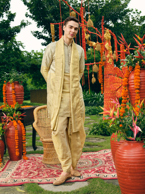 Champagne Gold Self Jacquard Dhoti Kurta Set