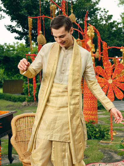 Champagne Gold Self Jacquard Dhoti Kurta Set