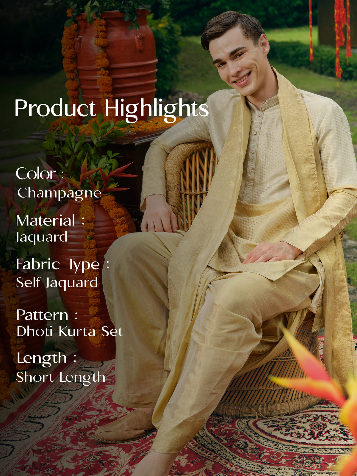 Champagne Gold Self Jacquard Dhoti Kurta Set