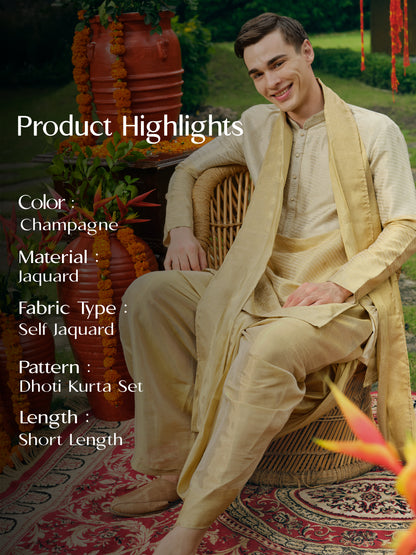 Champagne Gold Self Jacquard Dhoti Kurta Set