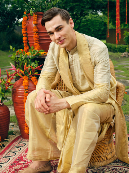 Champagne Gold Self Jacquard Dhoti Kurta Set