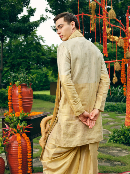 Champagne Gold Self Jacquard Dhoti Kurta Set