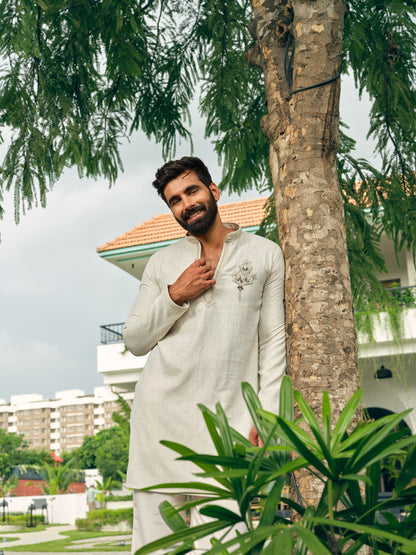Ivory Japanese Short Kurta Set with Bead Work