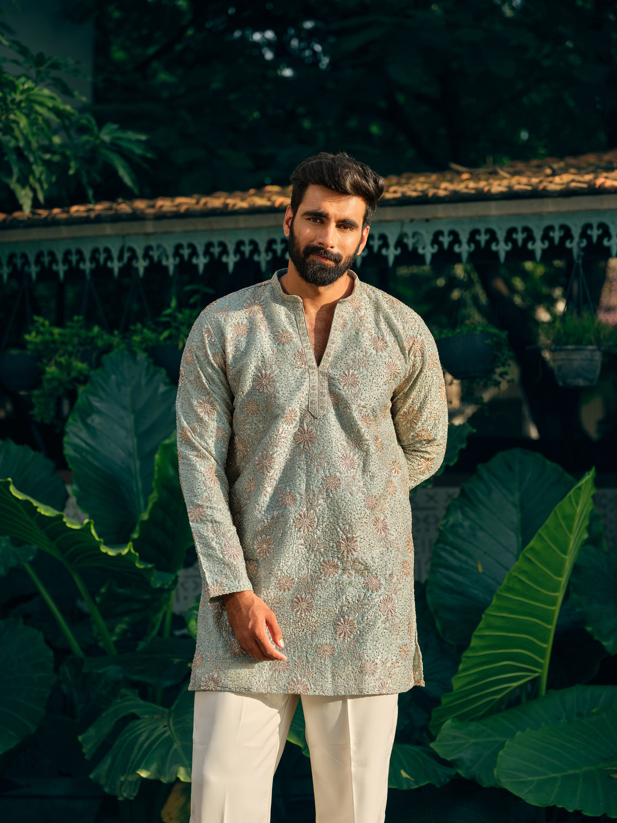 Ice Blue Fandi Short Kurta Set with Matching Dupatta