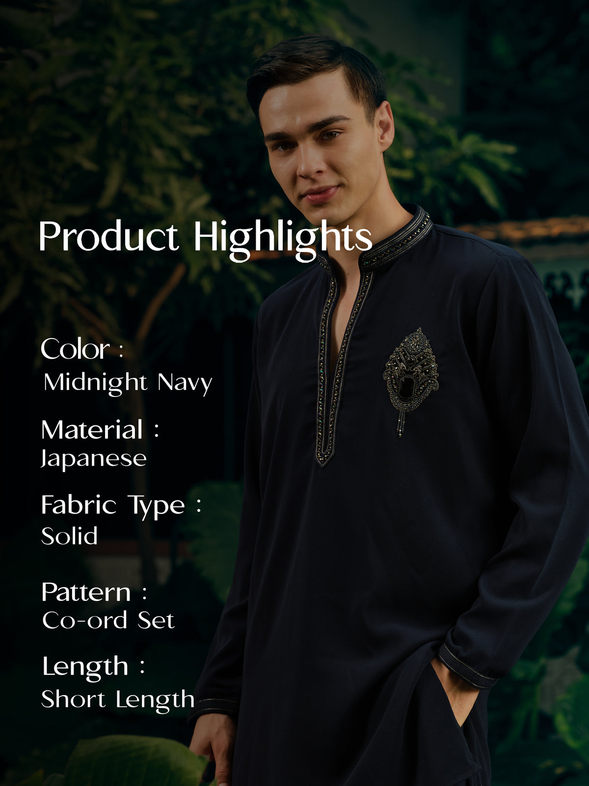 Midnight Navy Japanese Cord Set with Bead Work