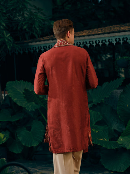 Copper Rust Korean Velvet Kurta Dupatta Set with Embroidery