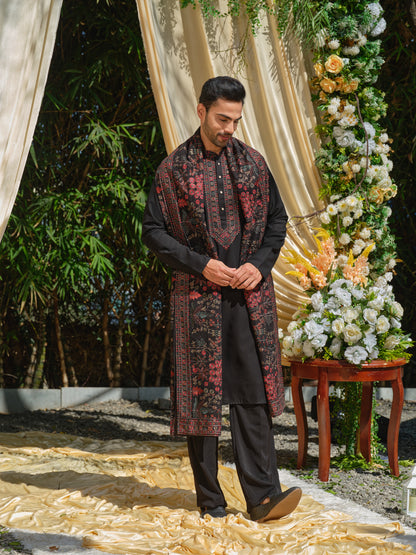 Black Georgette Kurta–Bottom–Dupatta Set with Multicolour Thread Work Embroidery