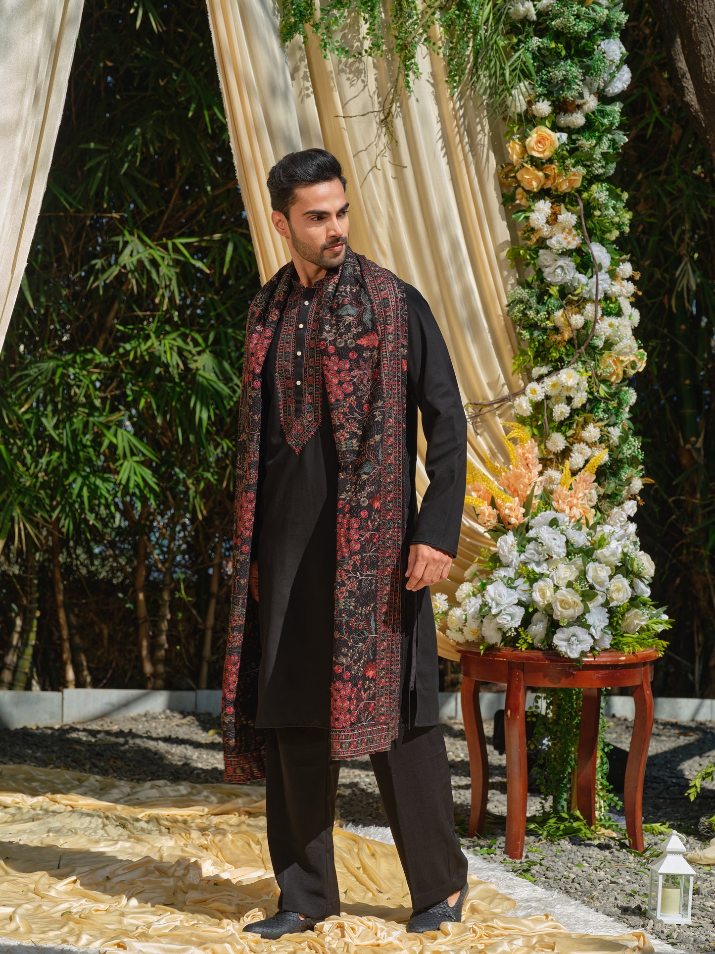 Black Georgette Kurta–Bottom–Dupatta Set with Multicolour Thread Work Embroidery