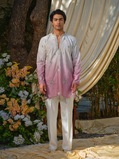 Pink Silk Kurta–Bottom Set with Zari Embroidery