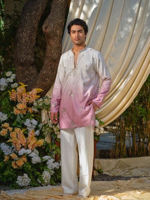 Pink Silk Kurta–Bottom Set with Zari Embroidery
