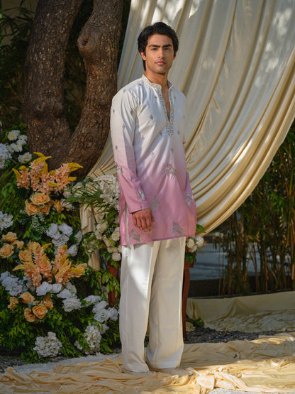 Pink Silk Kurta–Bottom Set with Zari Embroidery