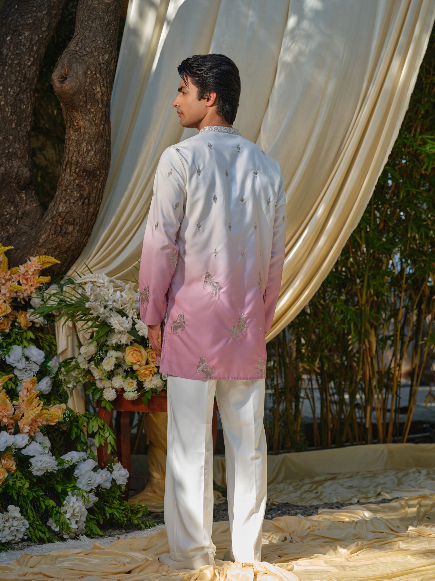 Pink Silk Kurta–Bottom Set with Zari Embroidery