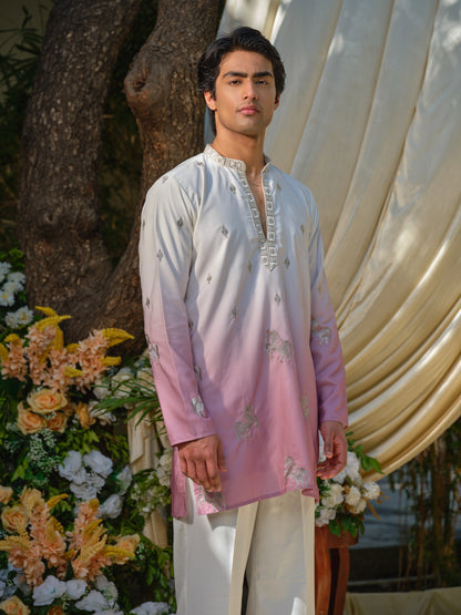 Pink Silk Kurta–Bottom Set with Zari Embroidery