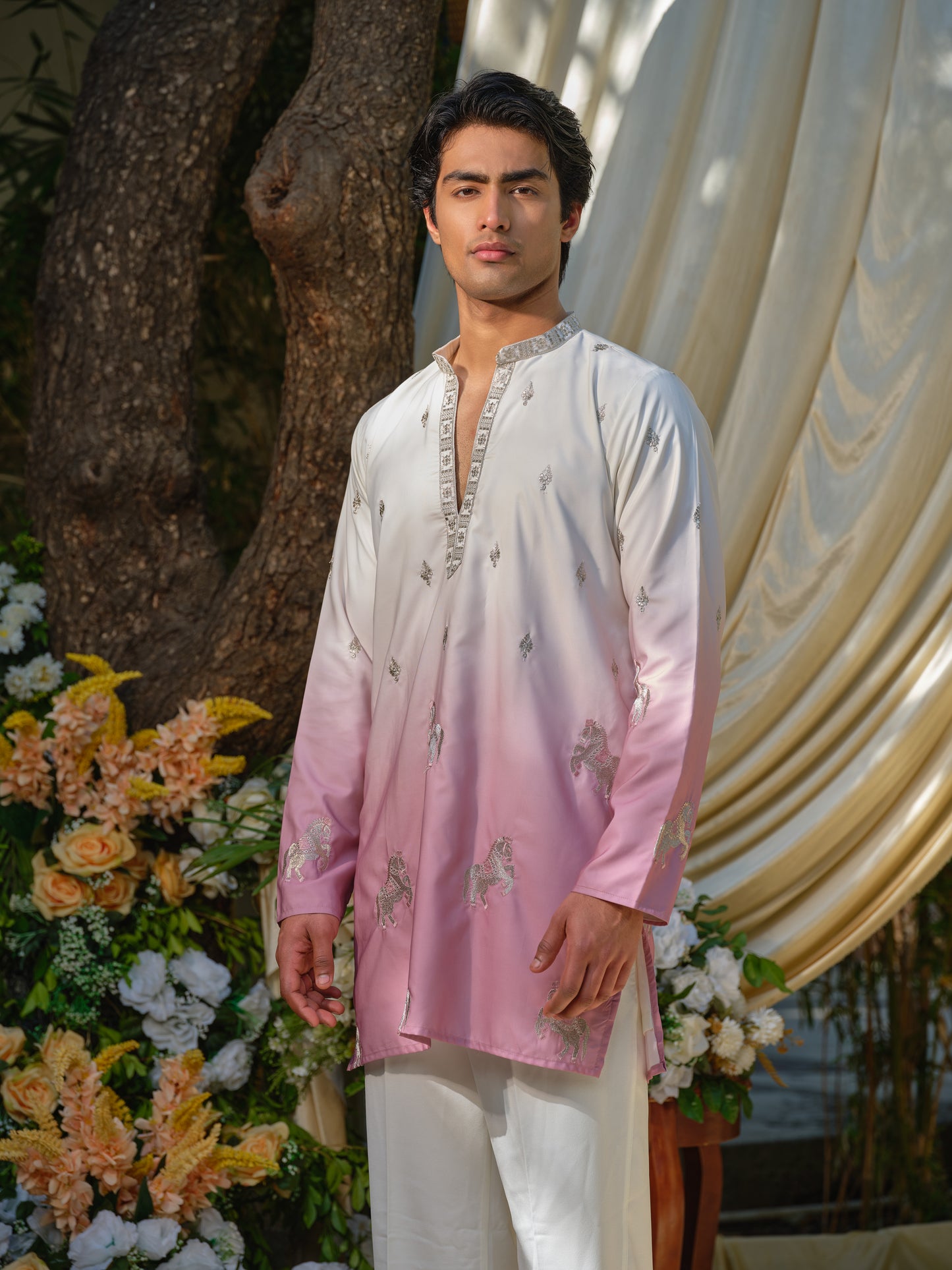 Pink Silk Kurta–Bottom Set with Zari Embroidery