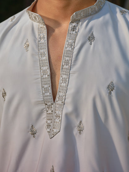 Pink Silk Kurta–Bottom Set with Zari Embroidery