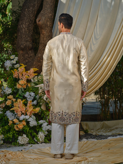Men’s Silk Kurta–Bottom Set with Thread Work Embroidery
