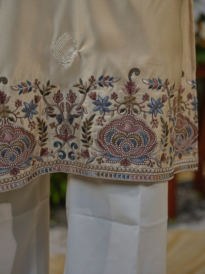 Men’s Silk Kurta–Bottom Set with Thread Work Embroidery