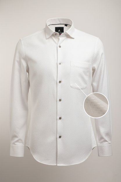 Men’s White Dobby Textured Satin Slim Fit Shirt