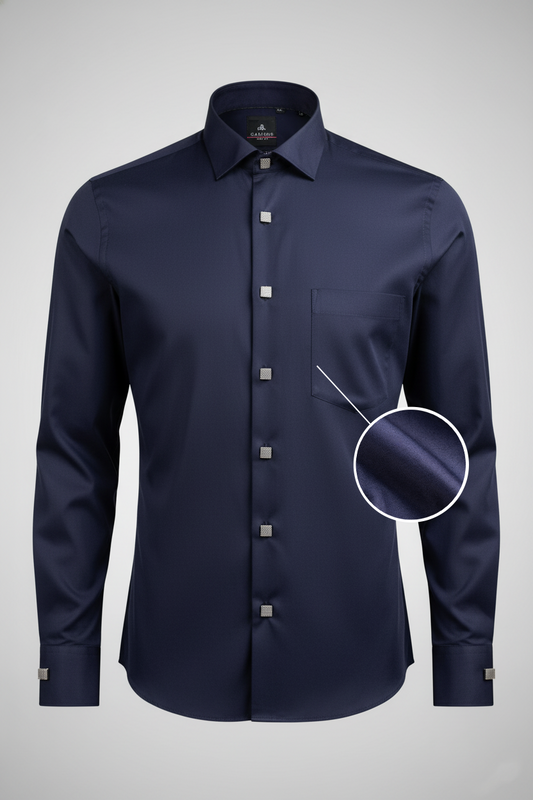 Men’s Navy Blue Satin Slim Fit Shirt