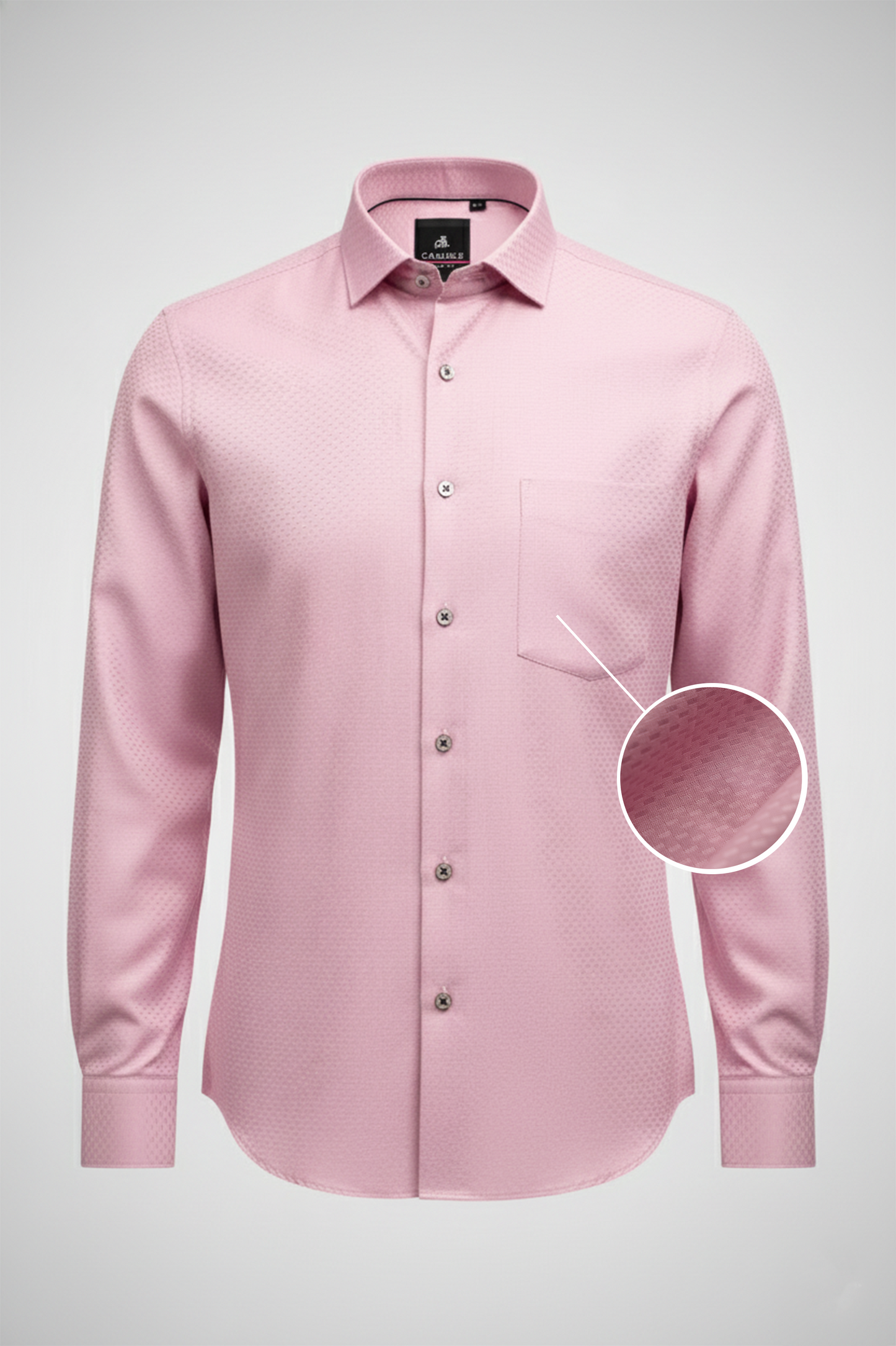 Men’s Pink Dobby Textured Satin Slim Fit Shirt