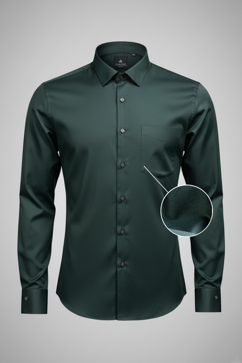 Men’s Bottle Green Satin Slim Fit Shirt
