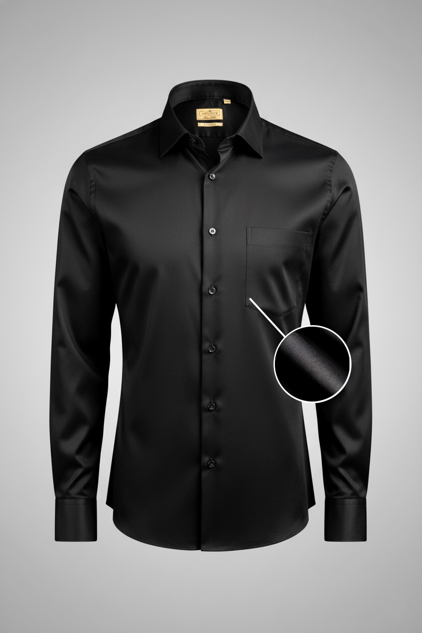 Men’s Black Lycra Satin Slim Fit Shirt