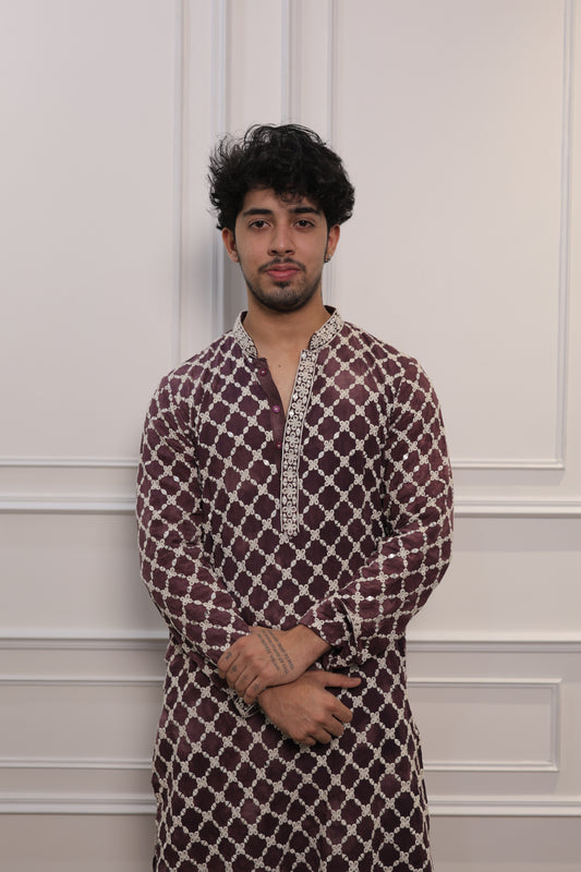 Men's Lavender Tie-Dye Rayon Kurta Set with Sequins & Mirror Work Dupatta