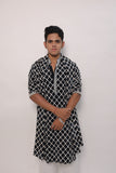 Men's Black Tie-Dye Rayon Kurta Set with Sequins & Mirror Work Dupatta