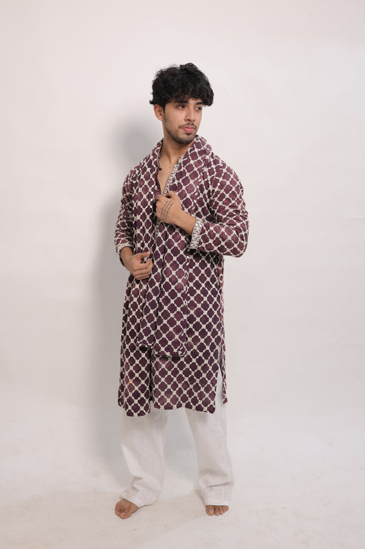 Men's Lavender Tie-Dye Rayon Kurta Set with Sequins & Mirror Work Dupatta