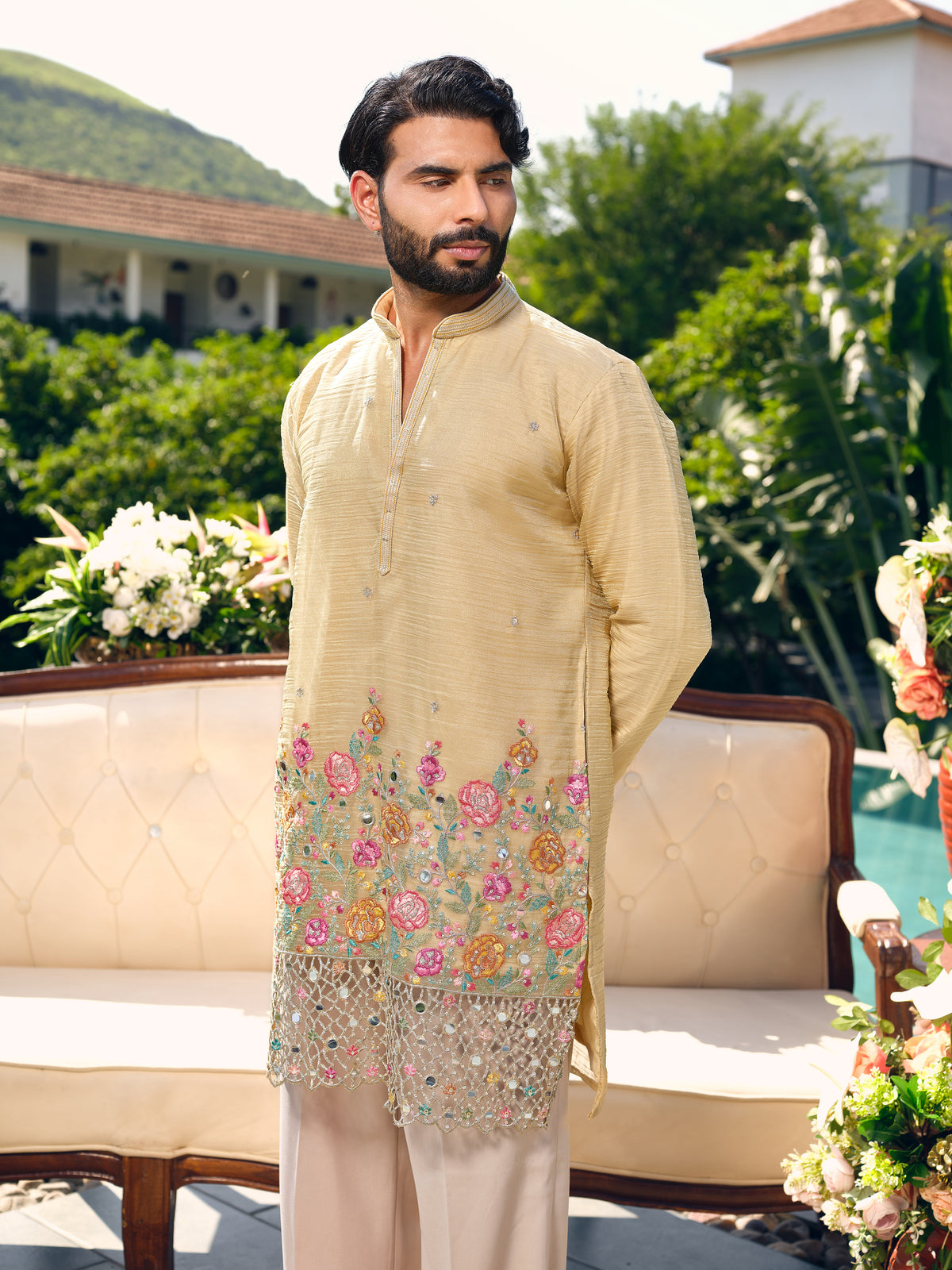 Rasmalai Tissue Silk Kurta with Dupatta Set with Embroidery and Cut Work