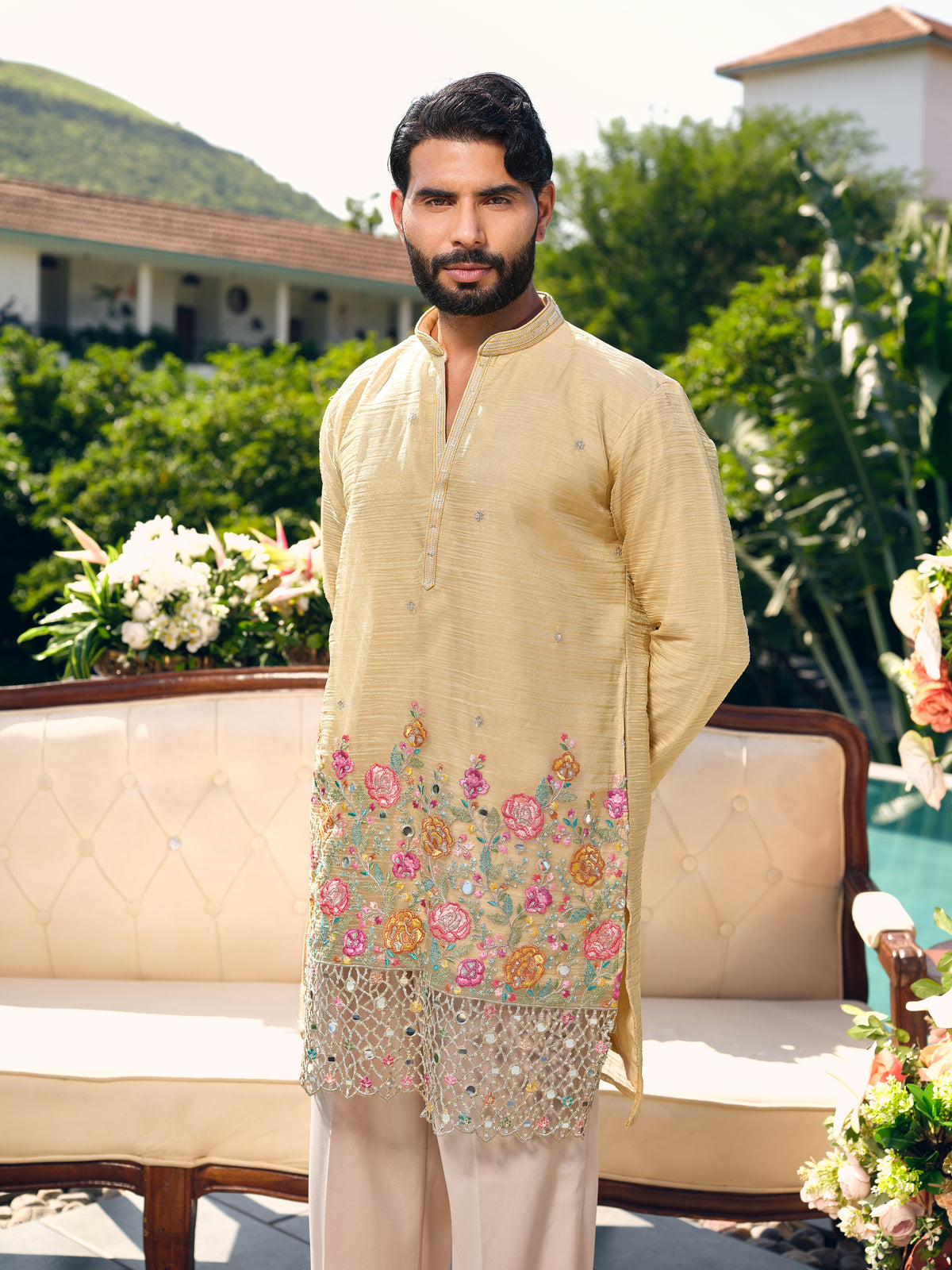 Rasmalai Tissue Silk Kurta with Dupatta Set with Embroidery and Cut Work