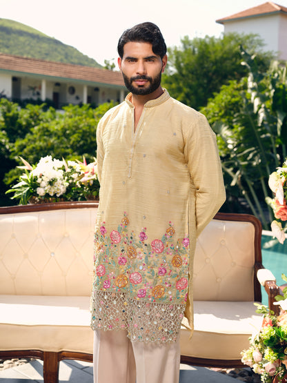 Rasmalai Tissue Silk Kurta with Dupatta Set with Embroidery and Cut Work