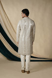 Off White Goergette With Heavy Sequin And Mirror Work Embroidery Kurta Set