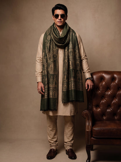 Green Pashmina Jacquard Dupatta