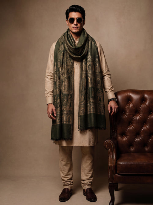 Green Pashmina Jacquard Dupatta