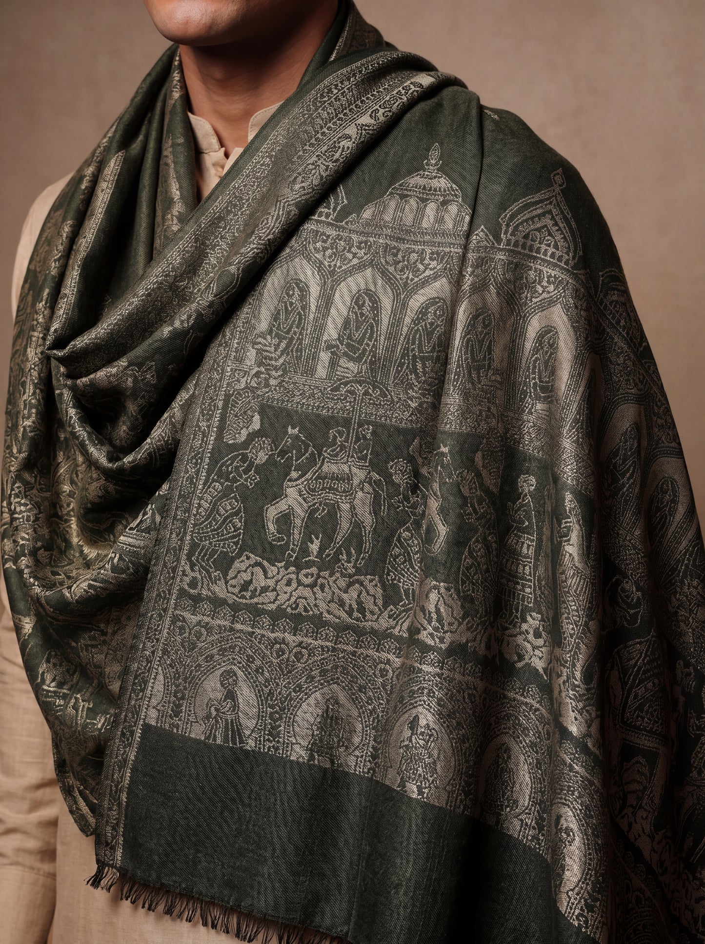 Green Pashmina Jacquard Dupatta