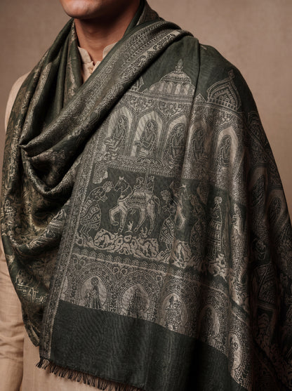 Green Pashmina Jacquard Dupatta