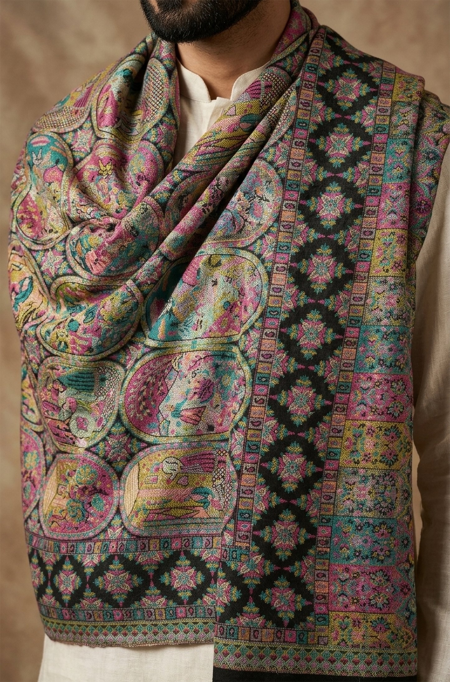 Multicolour Pashmina Zari Jacquard Dupatta