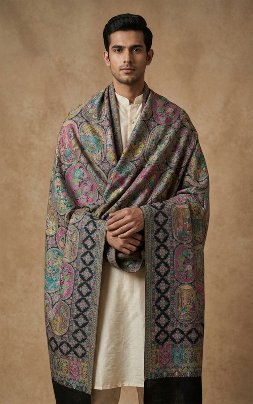 Multicolour Pashmina Zari Jacquard Dupatta