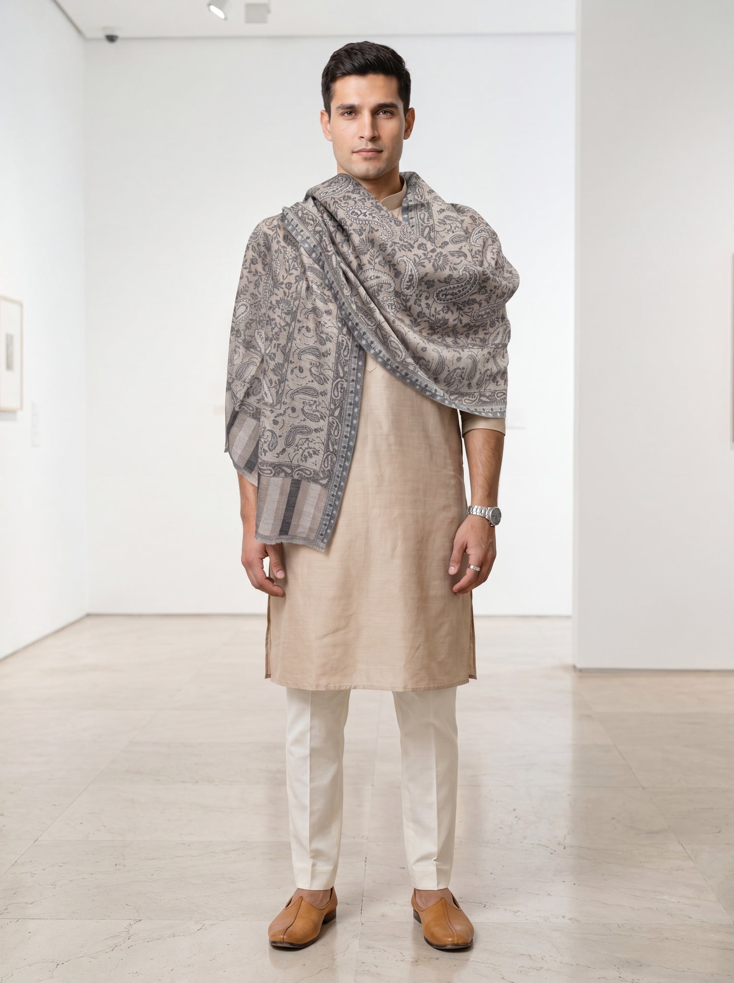 Tusser and Black Pashmina Jacquard Dupatta
