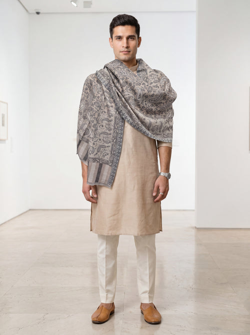 Tusser and Black Pashmina Jacquard Dupatta