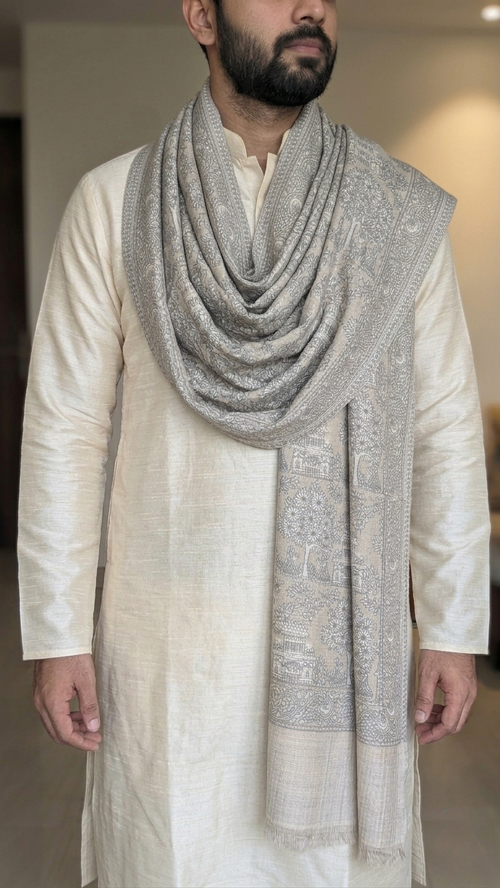 Tusser and Black Pashmina Jacquard Dupatta