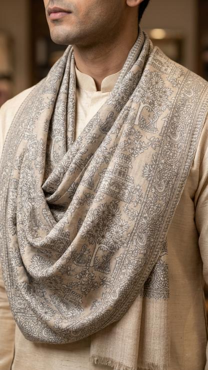 Tusser and Black Pashmina Jacquard Dupatta