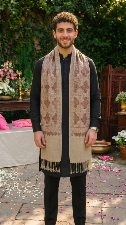 Blue Pashmina Jacquard Dupatta with Embroidery