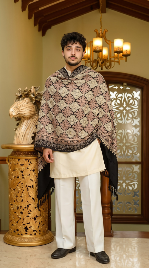 Blue Pashmina Jacquard Dupatta with Embroidery