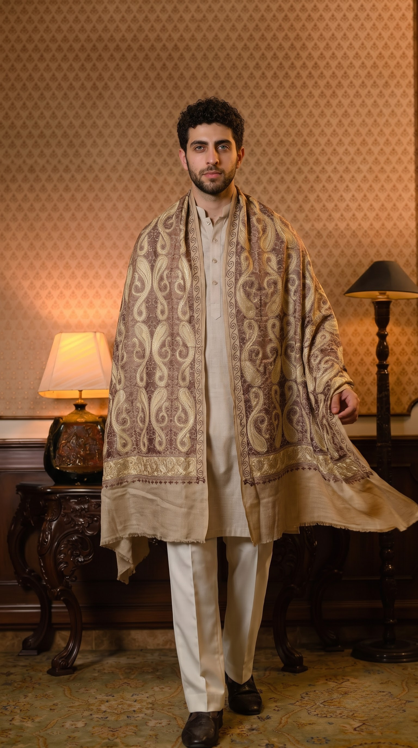 Multicolour Pashmina Jacquard Dupatta with Embroidery